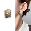Square quilted lattice stud earrings in dual-tone gold and silver finish with high shine - Copper Plated 18K Real Gold / Gold and Silver Contrast Color (A1101-04C)