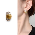Orecchini a perno retrò a costine con design bicolore oro e argento di tendenza - Rame Placcato Oro Vero 18K / Oro Argento Misto (A1102-06A)