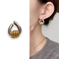 Orecchini bicolore oro e argento in stile francese a forma di goccia con finitura lucida - Rame Placcato Oro Vero 18K / Oro e Argento