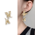 Elegant gold-plated butterfly stud earrings featuring a hollow double butterfly design - Copper Plated 18K Real Gold / Gold Style (A0137A)