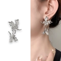 Silver butterfly drop earrings in liquid metal style with elegant hollow design - Copper Plated 18K Real Gold / Silver Style (A0137A)