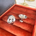 Macro view of polished silver hemispherical stud earrings in a red velvet jewelry box - Copper Plated 18K Real Gold / Silver (A0319B)