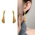Minimalist gold irregular layered drop earrings with a polished metallic mirror finish - Gold (A1104-02B)
