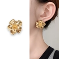 Chic gold flower stud earrings with detailed petal texture and metallic finish - Small Size/2.5cm / Gold