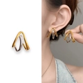 Minimalist geometric earrings in gold and silver mixed finish with triangular 3D design - Gold and Silver