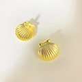 Macro detail of gold-plated shell earrings showing vertical textured relief patterns - Gold Shell Cat Ear Style (A1202-05C)