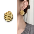 Polished gold wave shell stud earrings featuring a bold textured fan-shaped design - Gold