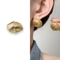 Textured fan-shaped drop earrings with vertical spiral patterns in gold-plated finish - Gold (A0252A)