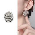 Polished silver spiral wave earrings with textured shell design and bold metallic finish - Silver