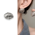 Modern fan-shaped textured stud earrings with a polished silver finish and 3D woven design - Silver (A0252A)