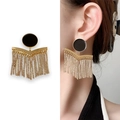 Modernos pendientes de borla negros y dorados con flecos de pedrería para fiestas - Dorado (A1104-05C)