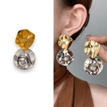 Chic irregular crumpled metal stud earrings in gold and silver mixed tone finish - Gold and Silver Bicolor (A1304-01A)