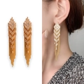 18K gold-plated long tassel earrings featuring tiered zircon crystals and beaded chains - Gold Plated Copper + Zircon / Gold