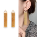 French vintage long tassel earrings in 18K gold plating with triangle zircons - Gold