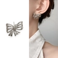 Silver hollow bow stud earrings in a stylish ribbon design with high polished finish - Silver Plain Surface (A1104-04C)