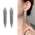 Silver tassel earrings with cubic zirconia and beaded chain fringe for women - Gold Plated Copper + Zircon / Silver