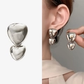 Polished silver double heart drop earrings with a modern mirror finish in 18K plating - Gold Plated Copper / Silver Style (A1204-02B)