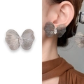 Retro hollow silver butterfly stud earrings with marquise zircon and brushed finish - Silver (A1203-05B)
