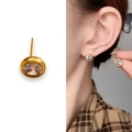 Elegante vergoldete runde Ohrstecker mit großen klaren Zirkonsteinen für Damen - Runder Stil mit Zargenfassung (A1203-02C) / 8mm / Gold