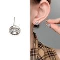 Elegante silberne runde Ohrstecker mit großem klarem Zirkonia in einer Zargenfassung - Runder Stil mit Zargenfassung (A1203-02C) / 8mm / Silber