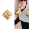 Modern square gold-plated stud earrings featuring a unique spiral vortex texture design - Gold (A1103-03B)