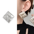 Silver square stud earrings with textured windmill pattern for a minimalist look - Silver (A1103-03B)