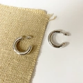 Modern thick silver C-shape hoop earrings with a high-polish finish in brass - Medium Style / Silver