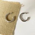 Minimalist silver chunky C-shaped hollow hoop earrings with a high-polished mirror finish - Large Style / Silver
