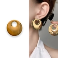 Minimalist geometric round hollow stud earrings in polished gold finish for women - Gold