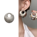 Minimalist silver-toned chunky round hollow earrings with mirror-like high-polish finish - Silver