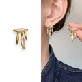 Elegant gold-plated leaf tassel earrings with sparkling marquise zircon accents - Gold (A1302-01A)