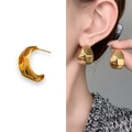Elegant gold crescent earrings with a polished mirror finish for a minimalist look - Irregular Block Style(A1302-06B) / Gold