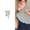Elegant silver tassel stud earrings with marquise-cut zircons in a modern leaf design - Silver (A1302-01A)