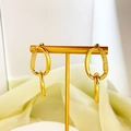 Detailed shot of gold geometric earrings with woven mesh texture and zircon accents - Gold (A1301-05C)