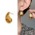 Polished golden teardrop earrings in a mirror finish with S925 silver needles - Liquid Water Drop Style(A1202-03A) / Gold