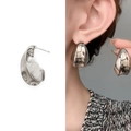 Chic silver crescent moon geometric stud earrings with high-polished mirror finish - Liquid Water Drop Style(A1202-03A) / Silver