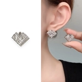 Square silver zircon earrings with pavé micro-inlay design in a minimalist style - Silver Square Style (A0538B)