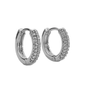Silver double-row micro-pave zircon hoop earrings with a sleek minimalist round face - Pave Zirconia Style (A0931A) / Silver (A0931A)