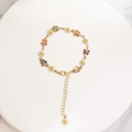 Detail of 14K gold plated bracelet with colorful enamel butterflies and daisy flowers - Colorful Butterfly Daisy Bracelet (A0268A-3)
