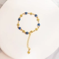 Detail of 14K gold plated bracelet with evil eye charms and daisy flower pendants - Evil Eye Daisy Bracelet (A0268A-2)