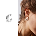Pendientes plateados de doble capa en forma de C con diseño tubular curvo brillante - Cobre Bañado en Oro / Plata Brillante (A0640C)