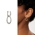 Minimalist silver interlocking U-shaped and teardrop geometric hoop earrings for women - Silver