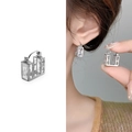 Silberne quadratische Huggie-Ohrringe mit rechteckigem Zirkonia für Damen - Silber