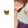 Polished 18K gold-plated hollow butterfly stud earrings with glossy liquid metal finish - Gold