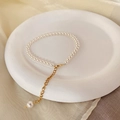 Franse vintage parelketting met gouden karabijnsluiting en verstelbare verlengketting - 4mm parel armband / Wit