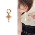Elegant gold-plated hoop earrings with sparkling zircon star and cross charms - Gold Earrings (A0340B)