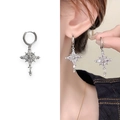 Exquisite S925 silver star cross drop earrings with sparkling zircon stones in silver - Silver Earrings (A0340B)