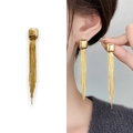 Elegant gold-plated chain tassel drop earrings featuring a cube stud for minimalist style - Gold