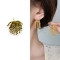 Golden beaded cluster tassel earrings in polished finish shown on model and white background - Metal Bead Tassel (A0302C) / Gold