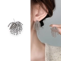 Silver beaded tassel stud earrings with metallic fringe drop style for women - Metal Bead Tassel (A0302C) / Silver